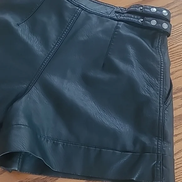Free People Black Faux Leather High Waisted Shorts 2 - Picture 6 of 9